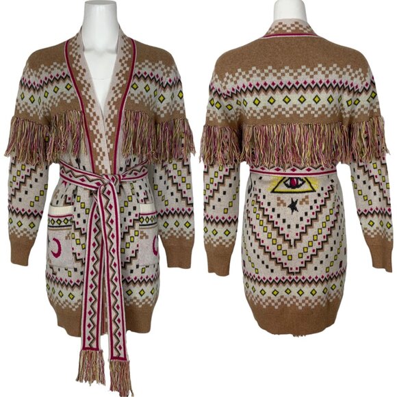 Le Superbe Cream Meditation Cardigan Sweater XS Fringe Wool Cashmere Western - Picture 12 of 12